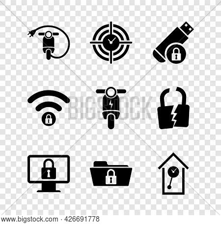 Set Electric Scooter, Time Management, Usb Flash Drive With Lock, Lock On Monitor, Folder And And Re