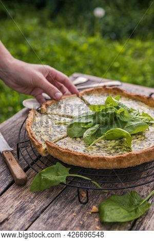 Quiche With Spinach - Traditional Dish Of French Cuisine. Spinach  Tart