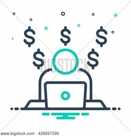 Mix Icon For Making-money Laptop Currency Money Making Work Person Man-hour Facilitate Make-easy Bus