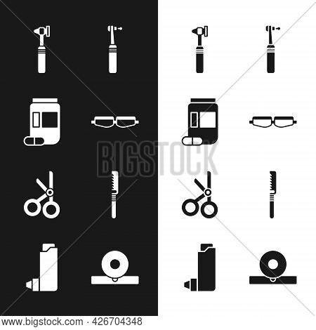 Set Safety Goggle Glasses, Medicine Bottle And Pills, Medical Otoscope Tool, Tooth Drill, Scissors, 