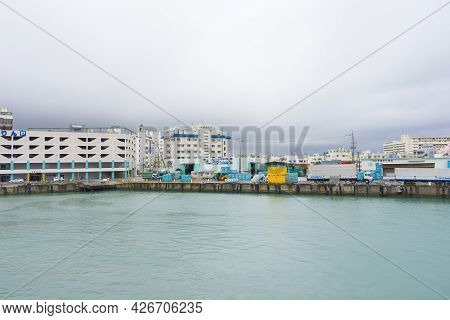 Okinawa, Japan - June 11,2019 : View Of Tomarin Terminal In Rainy Day In Naha, Okinawa, Japan On Jun