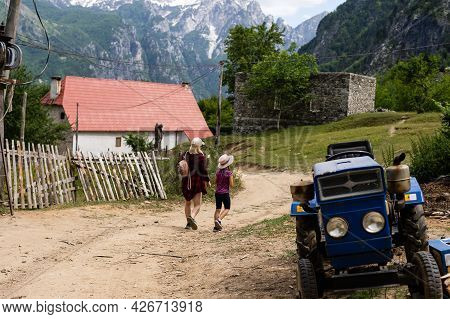 Mountain Landscape With Houses And Farms In Theth In The Albanian Alps
