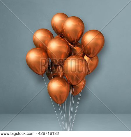 Copper Balloons Bunch On A Grey Wall Background. 3d Illustration Render