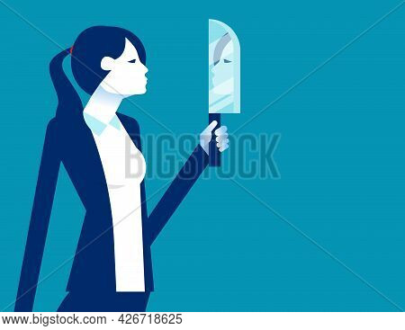 Businesswoman Hold Knife With The Shadow Reflect