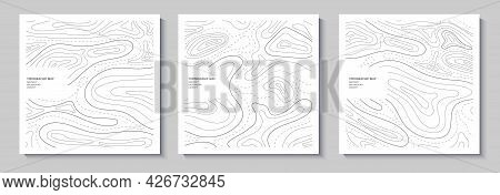 Set Of Topography Flyers. Outline Cartography Landscape. Collection Of Three Banners With Topography