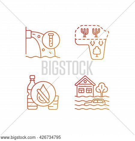 Water Stress Gradient Linear Vector Icons Set. Desert Expansion. Urban Runoff Management. Lacking Dr