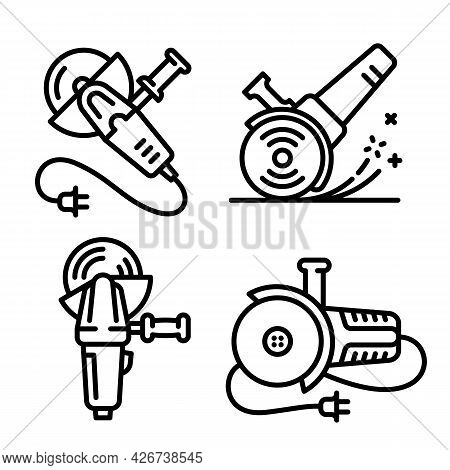 Angle Grinder Icons Set. Outline Set Of Angle Grinder Vector Icons For Web Design Isolated On White 