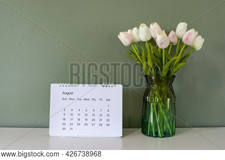2021 Calendar Desk Place On Table. Desktop Calender For Planner To Plan Agenda, Timetable, Appointme
