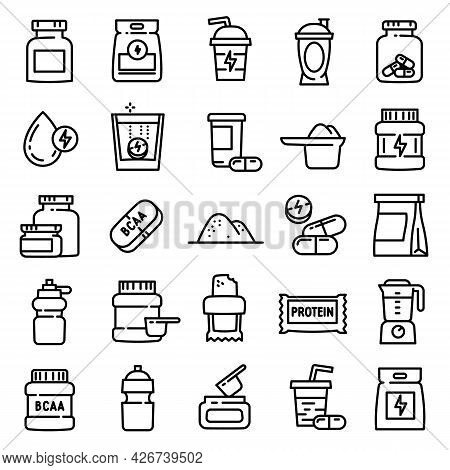 Sport Nutrition Icons Set. Outline Set Of Sport Nutrition Vector Icons For Web Design Isolated On Wh