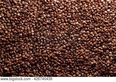 Background Of Buckwheat. Brown Natural Background. Texture