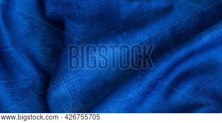 Rinkled Blue Cotton Fabric With Visible Texture