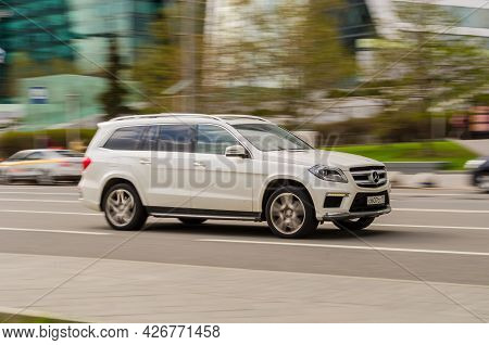 Moscow, Russia - May 2021: Mercedes Gl Class X166 In The City Street. Urban Scene With Vehicle Ridin