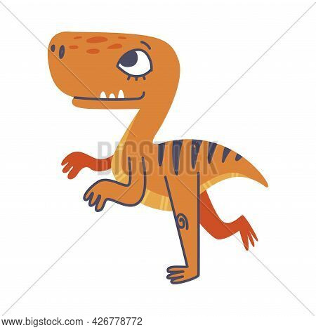 Funny Bipedal Dinosaur As Cute Prehistoric Creature And Comic Jurassic Predator Vector Illustration