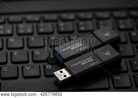Timisoara, Romania - April 14, 2021: Kingston Datatraveller 100 G3 Flash Drive Connected On A Laptop