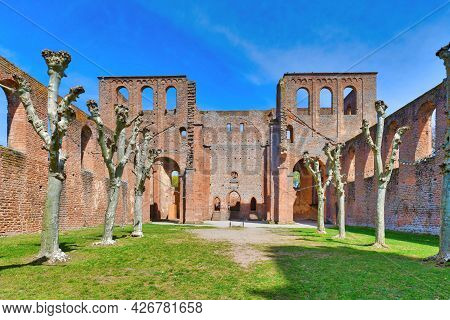 Bad Dürkheim, Germany - May 2021: Ruin Of Limburg Abbey In Palatinate Forest Near Bad Durkheim City 