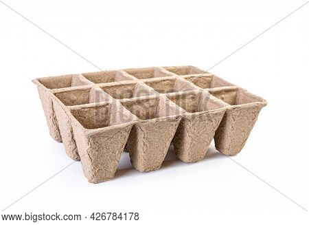 Compostable Gardening, Cell Packs Made Out Of Peat Fiber, Isolated On White.