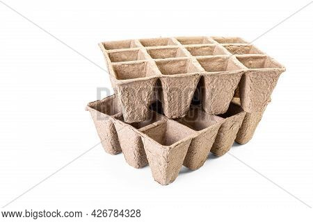 Compostable Gardening, Cell Packs Made Out Of Peat Fiber, Isolated On White.