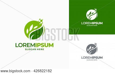 Digital Agriculture Logo Template Design, Leaf Tech Logo Designs, Green Technology Logo Designs Conc