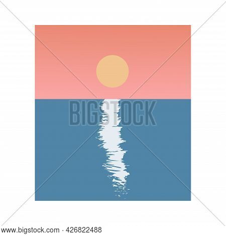 Yellow Sunset Summer Tropical Poster In Trendy Style.