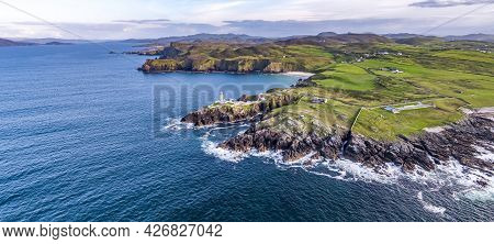 Aerial View Of Fanad Head Lighthouse County Donegal Lough Swilly And Mulroy Bay