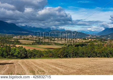 Scenic View On The Trieves Valley With The Vercors Mountain Range Near Bourg Saint Maurice Village F