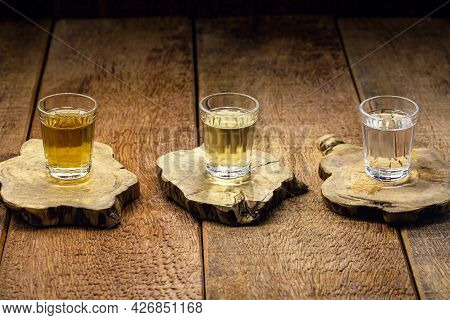 Cups Of Cachaça, A Brazilian Drink Made From Sugar Cane, A Brazilian Run Popularly Called 