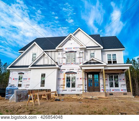 Apex, NC, USA; 20th March 2021: New house construction in the booming economic growth area of North Carolina.