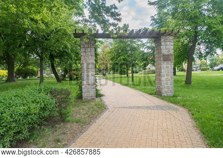 Lubin, Poland - June 1, 2021: Entrance To Jan Wyzykowski Square.