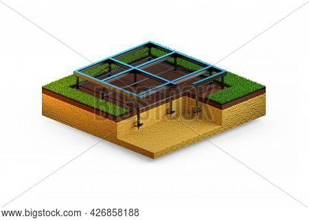 Screw Anchors Foundation, Isolated Concept Industrial 3d Rendering