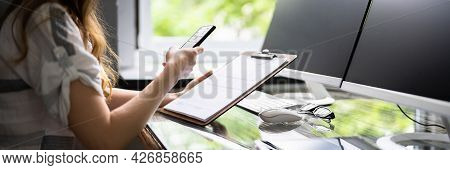 Invoice Document Ocr. Taking Photo With Mobile Phone