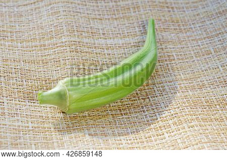 The Fruit Of Abelmosch Edible, Or Okra (lat. Abelmoschus Esculentus) Close-up