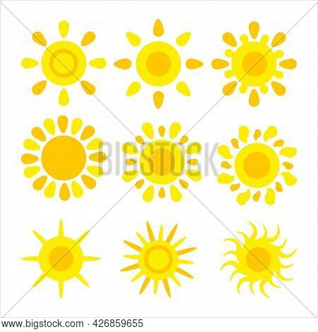 Sun Icons Vector Symbol Set. Yellow Collection