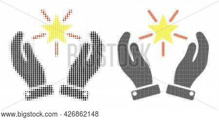 Pixel Halftone Shine Star Care Hands Icon. Vector Halftone Concept Of Shine Star Care Hands Icon Com