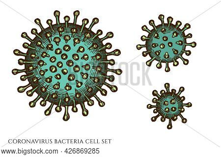 Vector Set Of Hand Drawn Colored Coronavirus Bacteria Cell Stock Illustration