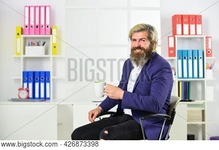 Tea Time. You Have To Trust Your Instincts. Relax And Keep Calm. Drink Coffee. Bearded Man Drinking 