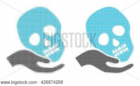 Dotted Halftone Hand Holds Skull Icon. Vector Halftone Mosaic Of Hand Holds Skull Icon Designed Of S