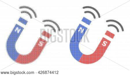 Dot Halftone Magnet Field Icon. Vector Halftone Composition Of Magnet Field Icon Composed Of Spheric