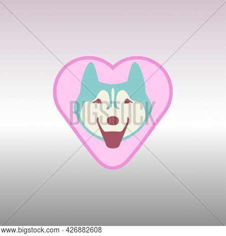 A Friendly Joyful Smiling Kind Husky Dog On The Background Of A Heart As A Sign Of A Favorite