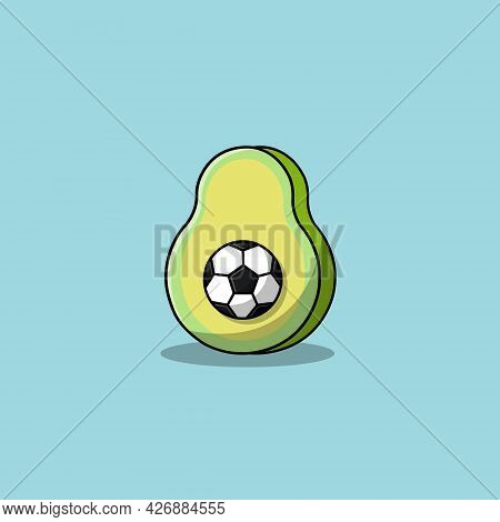 Football Avocado Cartoon Vector Icon Illustration. Sport Icon Concept Isolated Premium Vector. Flat 