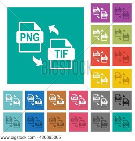 Png Tif File Conversion Multi Colored Flat Icons On Plain Square Backgrounds. Included White And Dar