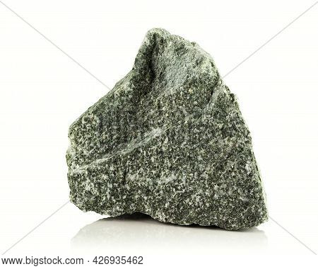 Stone, A Fragment Of Jadeite On A White Background