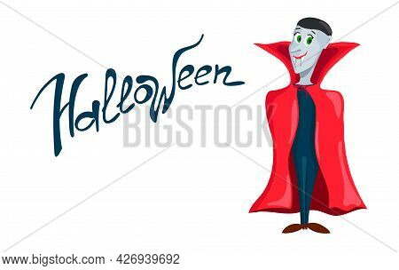 Cute, Sly Cartoon Vampire For Halloween, Isolated On A White Background