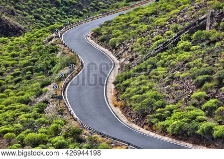 Gran Canaria Landscape - Winding Mountain Road Landscape Of Fataga Gorge. Viewpoint Of Degollada De 