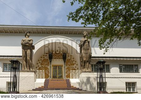Darmstadt, Germany - June 28, 2021: Entrance To The Ernst-ludwig House At The Mathildenhoehe In Darm