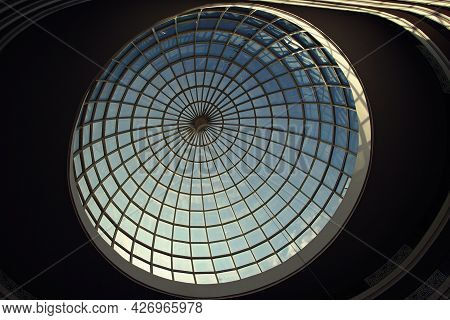 A Beautiful Background With A Round Glass Window In The Ceiling In The Modernist New Eyes Of The Bui