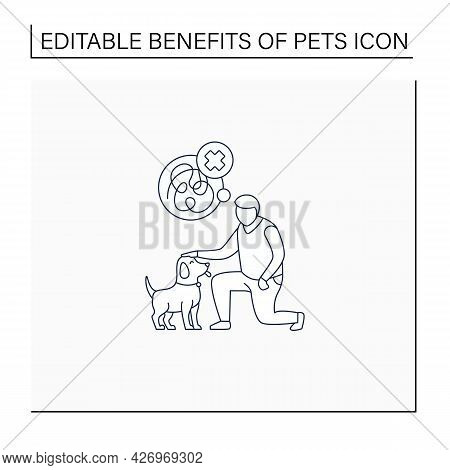 Pets Benefits Line Icon.reducing Anxiety. Calming Down. Dog Help With Depression.reduce Stress. Anim