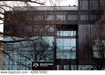 Innsbruck, Tyrol, Austria - February 8 2021: Haus Der Musik Performing Arts Complex And Event Center