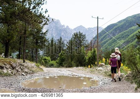 Theth, Albania, Tourists Exploring The Beautiful Albanian Nature