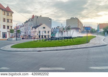 Zgorzelec, Poland - June 2, 2021: Jakob Bohne Roundabout City Center In The Morning.
