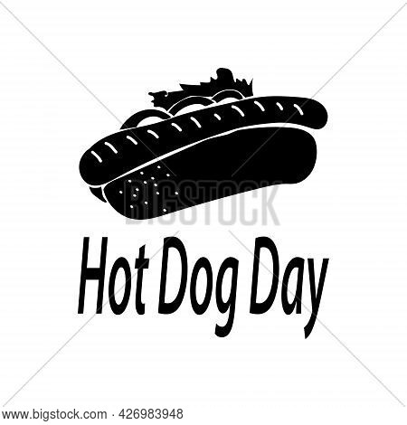 Hot Dog Day, Silhouette Of Hot Dog For Banner Or Postcard Vector Illustration